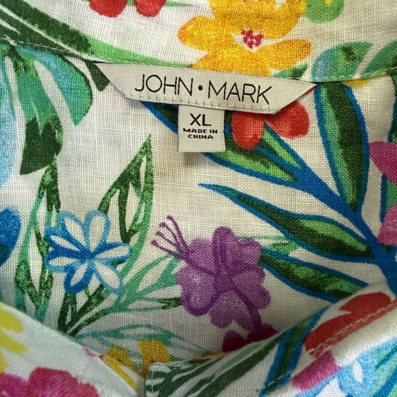JHON MARK Floral Button Collared Blouse Multicolor 100 % Linen XL Long Sleeve - Picture 12 of 13